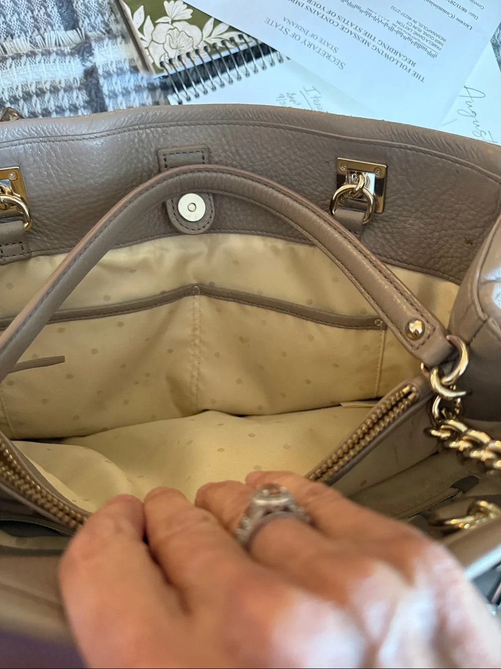 Kate Spade Taupe Leather Chain-Handle Women's Tote. Good condition.
